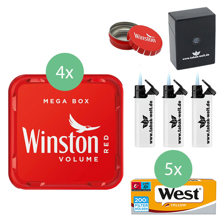 Winston Tabak 4 x Mega Box mit 1000 Yellow Hülsen