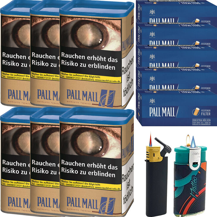 Pall Mall Authentic Blue 6 x 72g mit 1000 Extra Size Hülsen