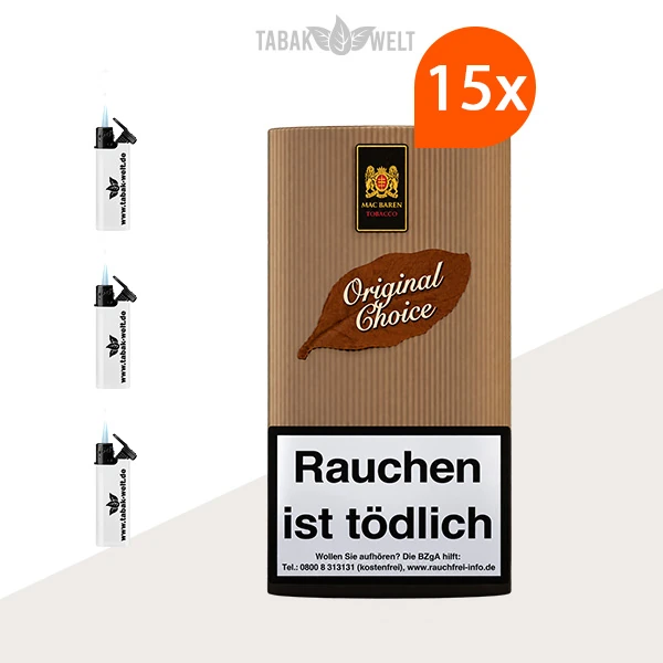 Mac Baren Original Choice Pfeifentabak – 15 Pouches mit Feuerzeugen