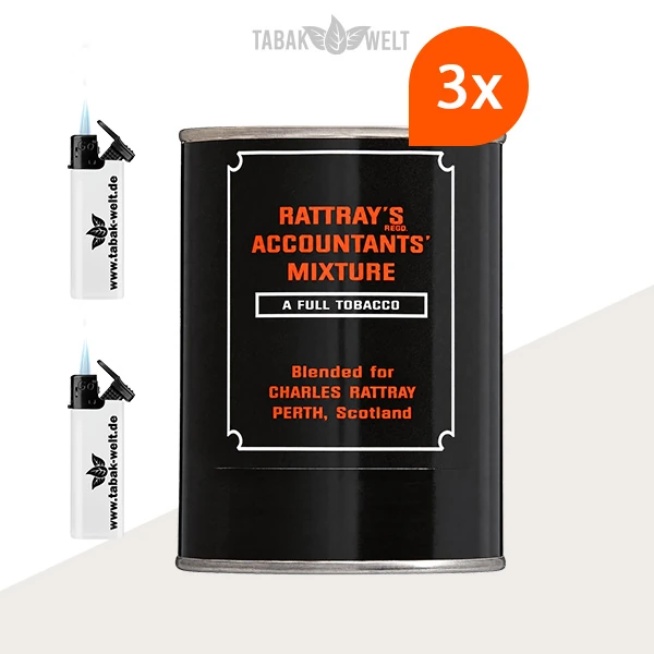 Rattray’s British Selection Accountant’s Mixture Pfeifentabak, 3er-Box mit Feuerzeugen