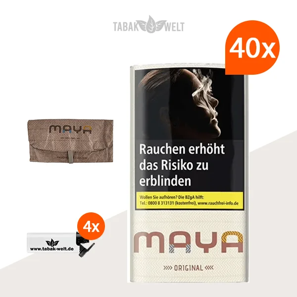 Maya Original Drehtabak 40x Pouch mit Glas Aschenbecher