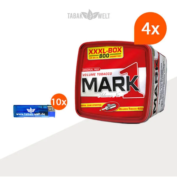 Mark 1 Red Volumentabak XXXL 4x Box mit Feuerzeugen Mark 1 Red Volumentabak XXXL 4x Box mit Feuerzeugen