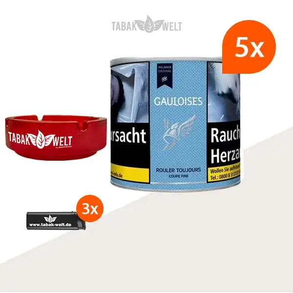 Gauloises Mélange Original Feinschnitt Tabak 5x Dose mit Aschenbecher