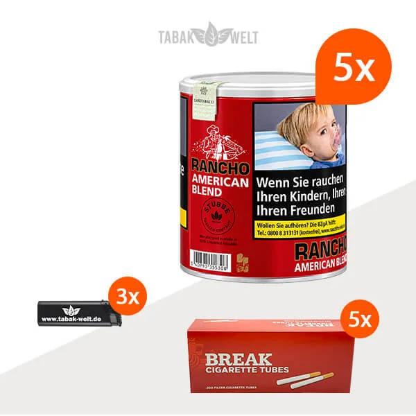 Rancho American Blend 5 Dosen mit jeweils 1.000 Zigarettenhülsen
