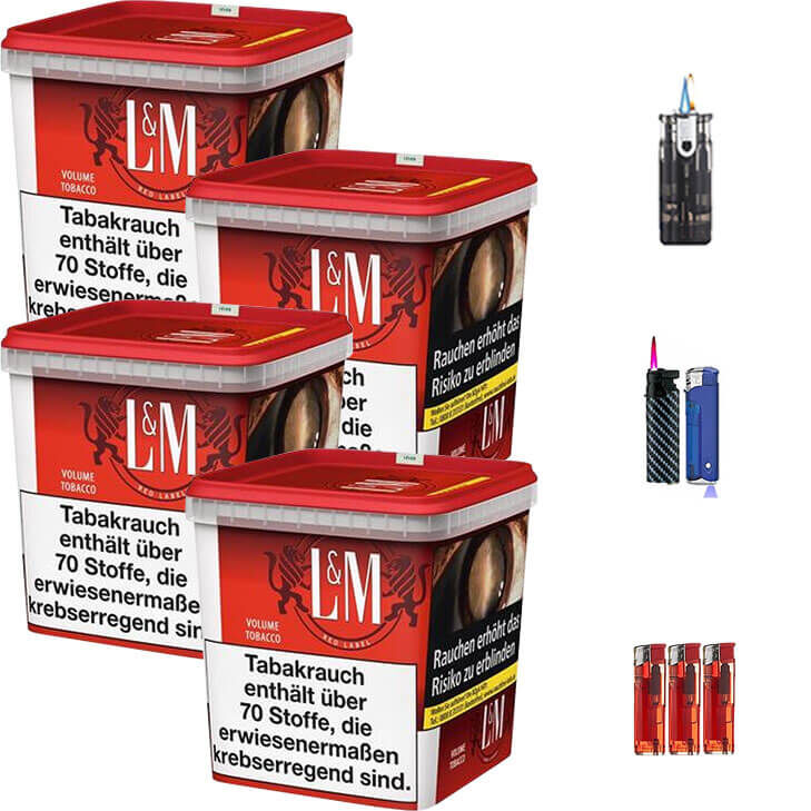 L&M Tabak Red 4 x Mega Box mit Feuerzeugen