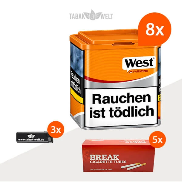 West Yellow Volumentabak 8er-Dosen-Set mit 1000 Filterhülsen