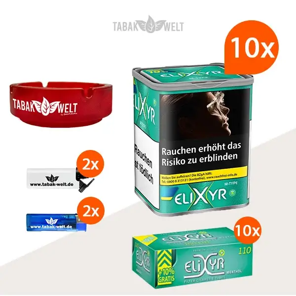 Elixyr Feinschnitttabak Menthol Plus 10x Dose mit Menthol Hülsen