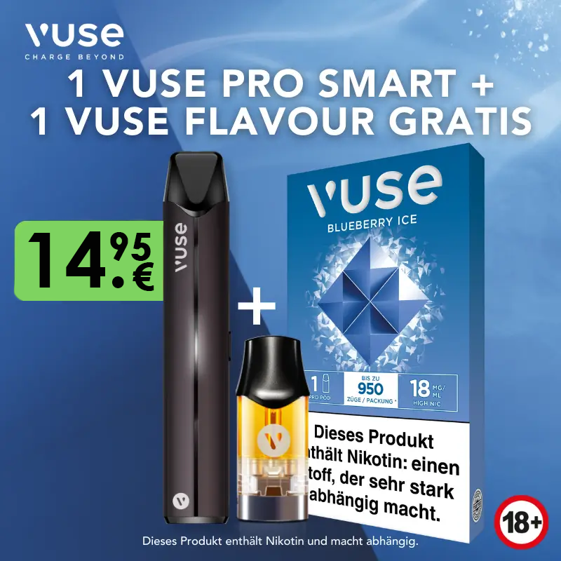 1 Vuse Pro Smart + 1 Vuse Flavour Blueberry Ice Gratis