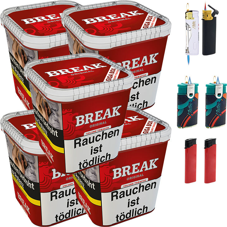 Break Original Tabak 5 x Giga Box mit Feuerzeugen