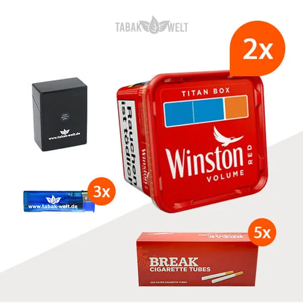 Winston Red Volumentabak 2x Titan Box mit 1000 Hülsen und Etui Winston Red Volumentabak 2x Titan Box mit 1000 Hülsen und Etui