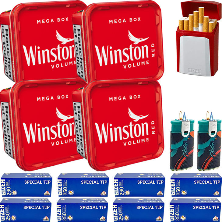 Winston Tabak 4 x Mega Box mit 2000 Gizeh Hülsen