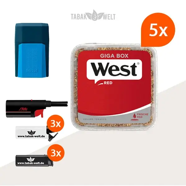 west-red-volumentabak-5x-giga-box-mit-feuerzeugen-und-etui