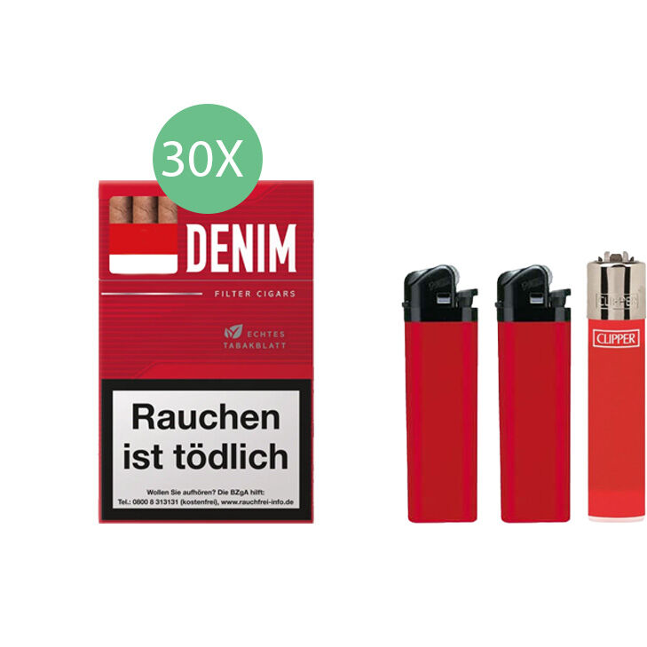 Denim Red Zigarillos mit Filter (3 Stangen) 30 x 17 Stück