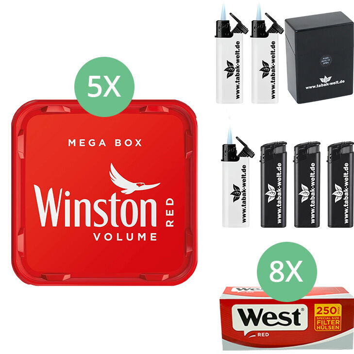 Stopf dein Ding Winston Mega Box 5 x 140g mit 2000 Special Hülsen