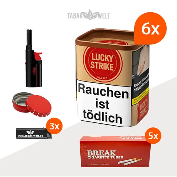 lucky-strike-red-feinschnitt-tabak-6x-dose-mit-1000-filterhuelsen-und-stabfeuerzeugen