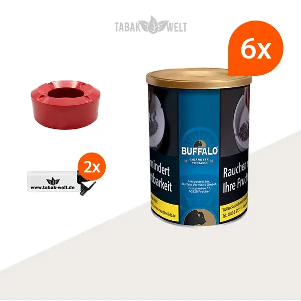 Buffalo Blau Feinschnitttabak 6x Dose mit Windaschenbecher Buffalo Blau Feinschnitttabak 6x Dose mit Windaschenbecher