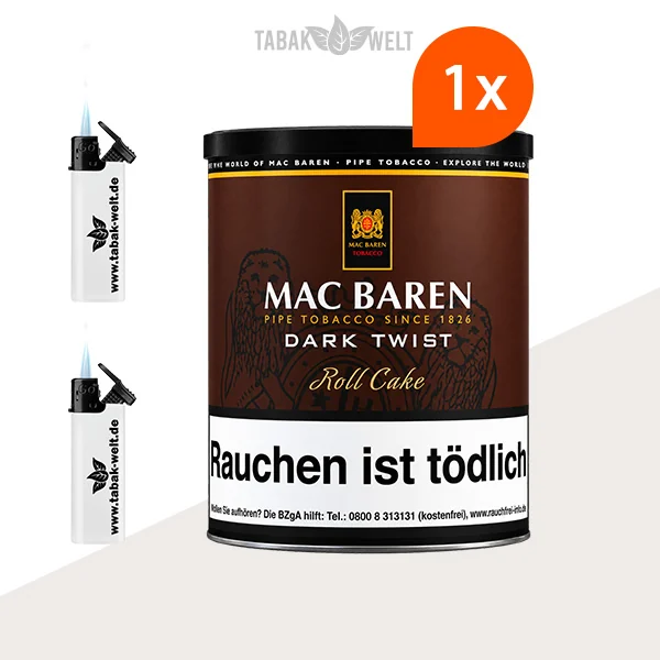 Mac Baren Dark Twist Pfeifentabak 1er-Dose mit Feuerzeugen