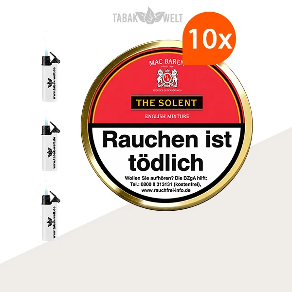 Mac Baren Solent Mixture Pfeifentabak – 10 Dosen mit Feuerzeugen