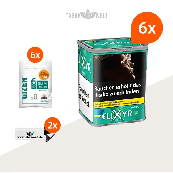 Elixyr Feinschnitttabak Menthol Plus 6x Dose mit Gizeh Filter Menthol Elixyr Feinschnitttabak Menthol Plus 6x Dose mit Gizeh Filter Menthol