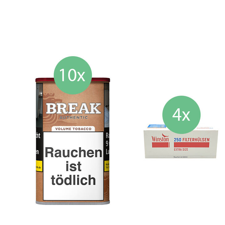 Break Authentic Tabak 10 x Dose mit 1000 Extra Size Filterhülsen 