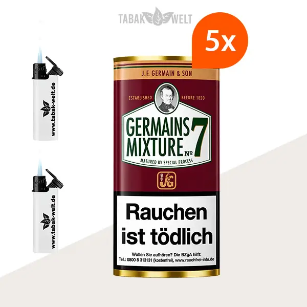 Germain’s Mixture No. 7 Pfeifentabak – 5 Pouch-Beutel mit Feuerzeugen