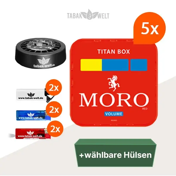 moro-volumentabak-5-x-titan-box-mit-waehlbaren-huelsen-und-sturmfeuerzeugen