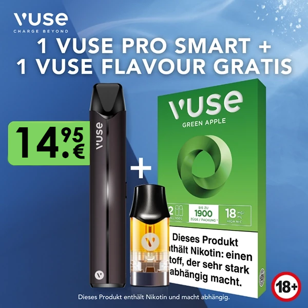 1 Vuse Pro Smart + 1 Vuse Flavour Green Apple Gratis