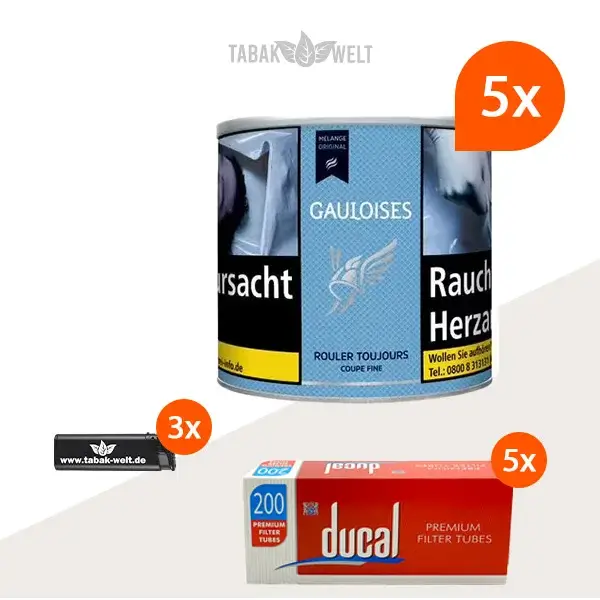 Gauloises Mélange Original Feinschnitt Tabak 5x Dose mit 1000 King Size Filterhülsen