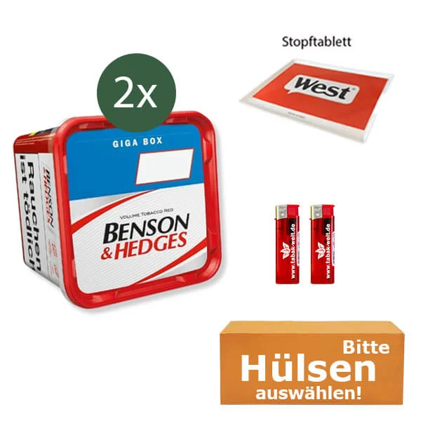 Benson und Hedges 2 x Giga Box Red mit wählbaren Hülsen und Stopftablett