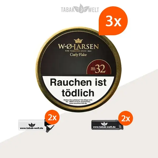 3x-w.-o.-larsen-curly-flake-no.-32-50g-dose-mit-feuerzeuge