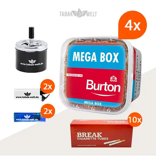 burton-red-volumentabak-4x-mega-box-mit-2000-huelsen-und-drehaschenbecher