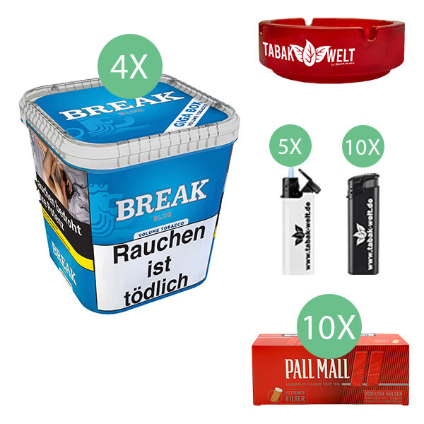 Break Tabak Blue 4 x Giga Box mit 2000 Red Xtra Filterhülsen 