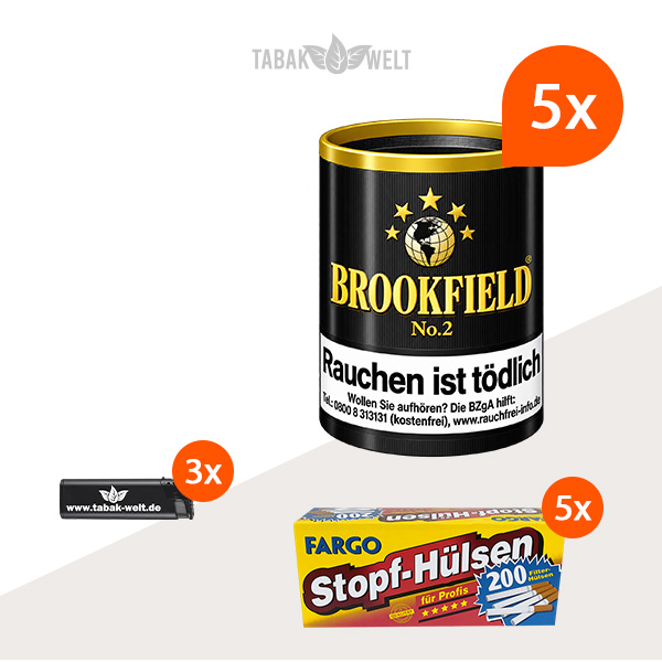 Brookfield Black Cavendish Pfeifentabak 5er-Set mit 1.000 Stopfhülsen