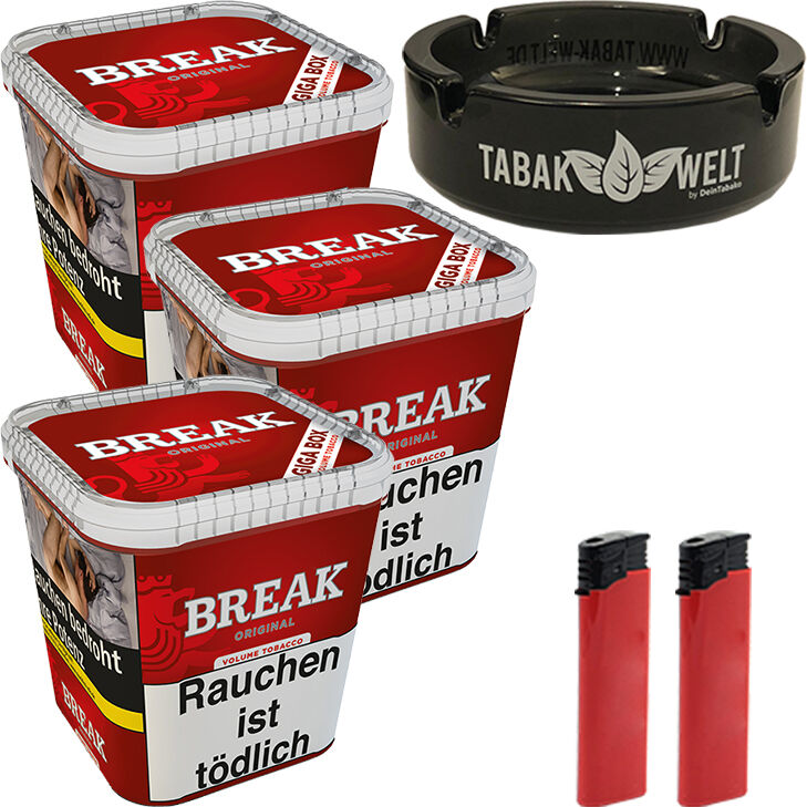 Break Original Tabak 3 x Giga Box mit Glasaschenbecher