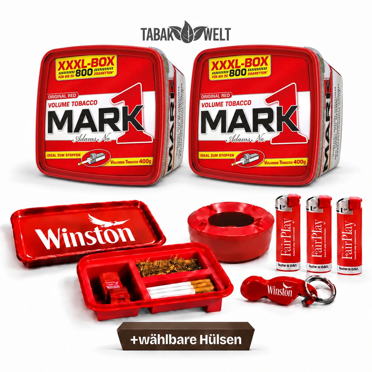 Mark1 Red Volumentabak XXXL 2x Box mit wählbaren Hülsen und Aktionzubehör