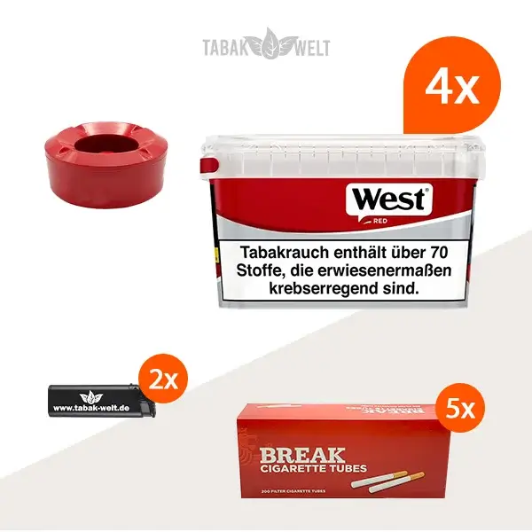 west-red-volumentabak-4x-mega-box-mit-1000-king-size-huelsen-und-windaschenbecher