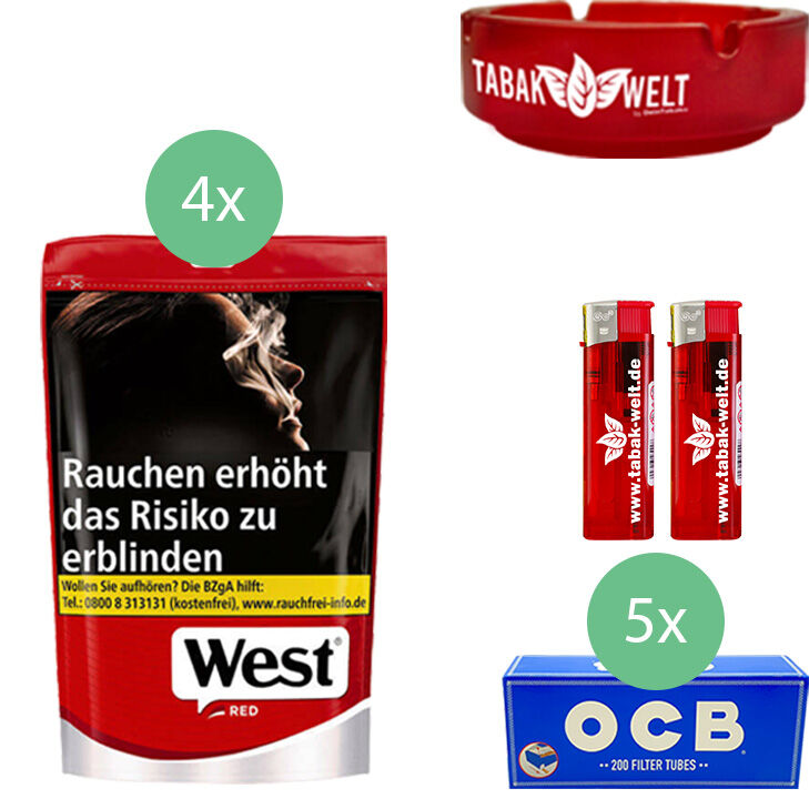 West Tabak XL Red 4 x Beutel mit 1000 OCB King Size Hülsen