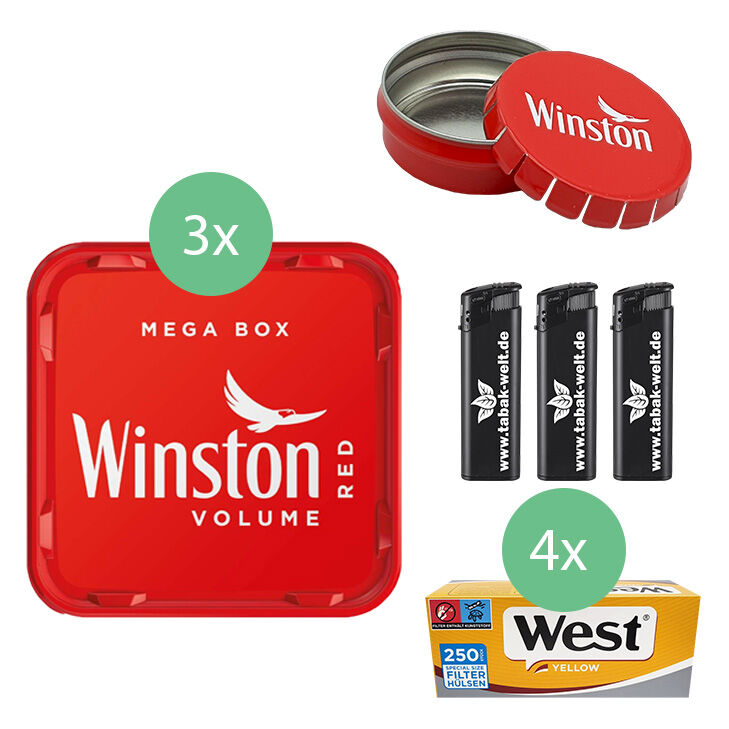 Winston Tabak 3 x Mega Box mit 1000 Yellow Special Hülsen