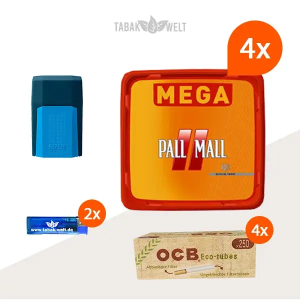 Pall Mall Allround Red Volumentabak 4x Mega Box mit 1000 Eco-tubes Hülsen