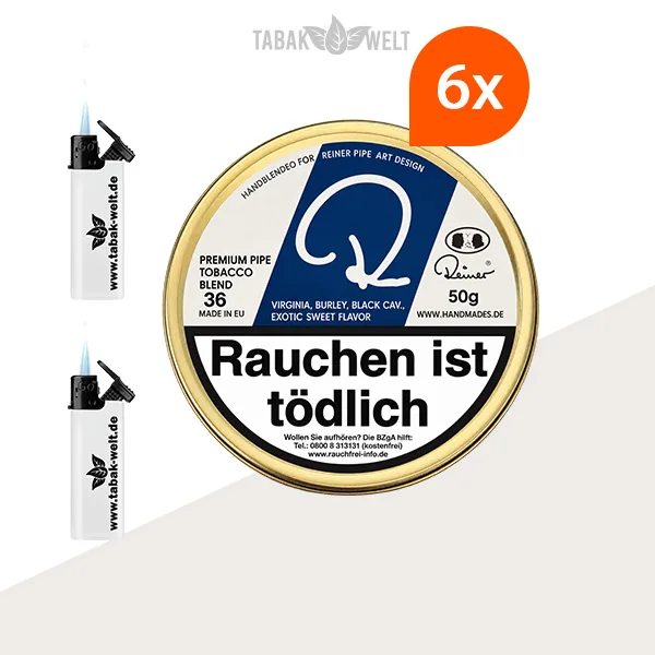 Reiner Blau klein Pfeifentabak 6x Dose mit Sturmfeuerzeugen