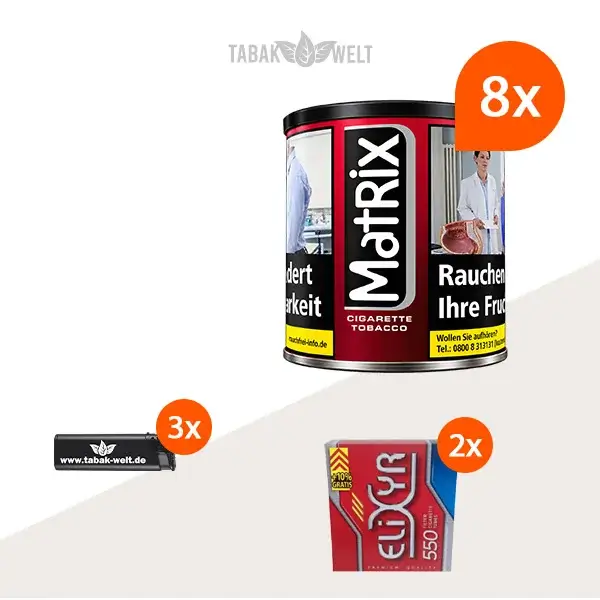 Matrix Red Feinschnitt Tabak, 8 Dosen mit 1100 Hülsen