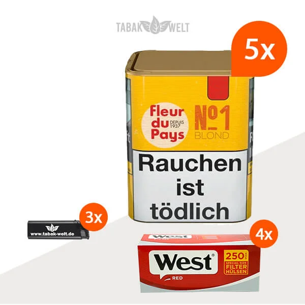 Fleur du Pays No. 1 Blond Drehtabak 5x Dose mit 1000 Special Size Filterhülsen