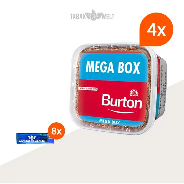 Burton Red Volumentabak 4x Mega Box mit Feuerzeugen