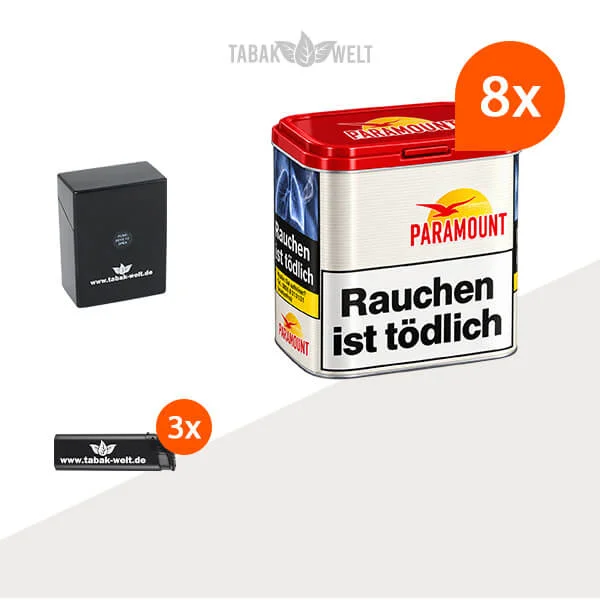 Paramount Red Volumentabak 8 x Dose mit Etui und Feuerzeugen