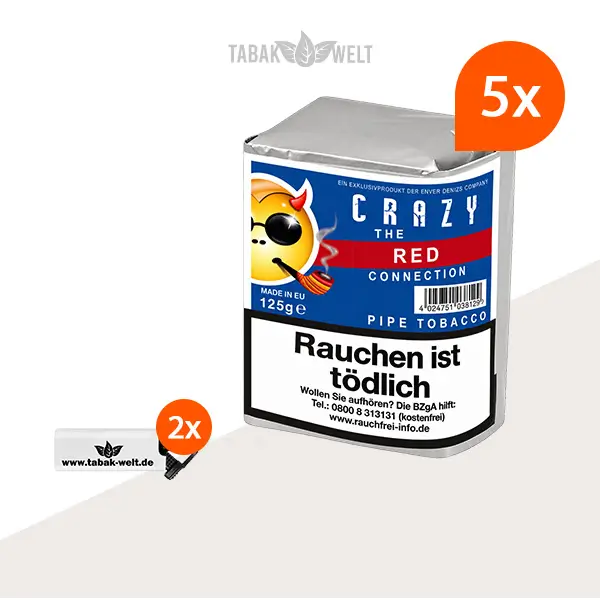 Crazy Red Cherry Pfeifentabak – 5 Beutel mit Feuerzeugen