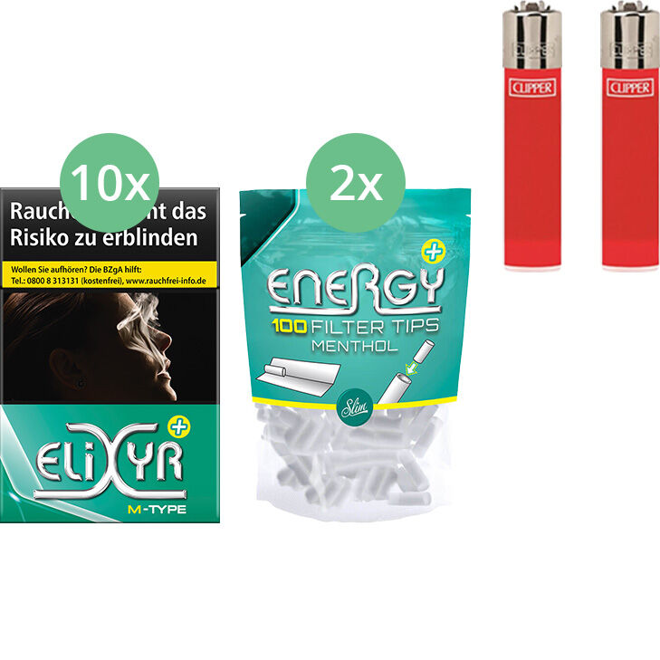 Elixyr Plus Zigaretten 10 x 20 Stück + 200 Energy Menthol Filter Tips
