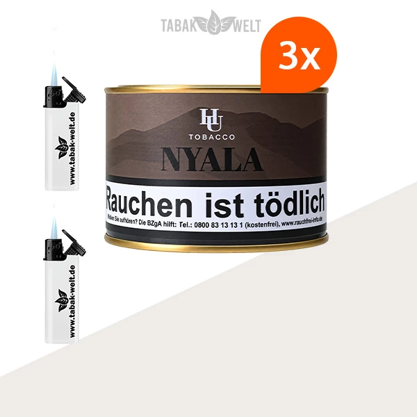 HU Tobacco Nyala Pfeifentabak – 3 Dosen mit Feuerzeugen im Set
