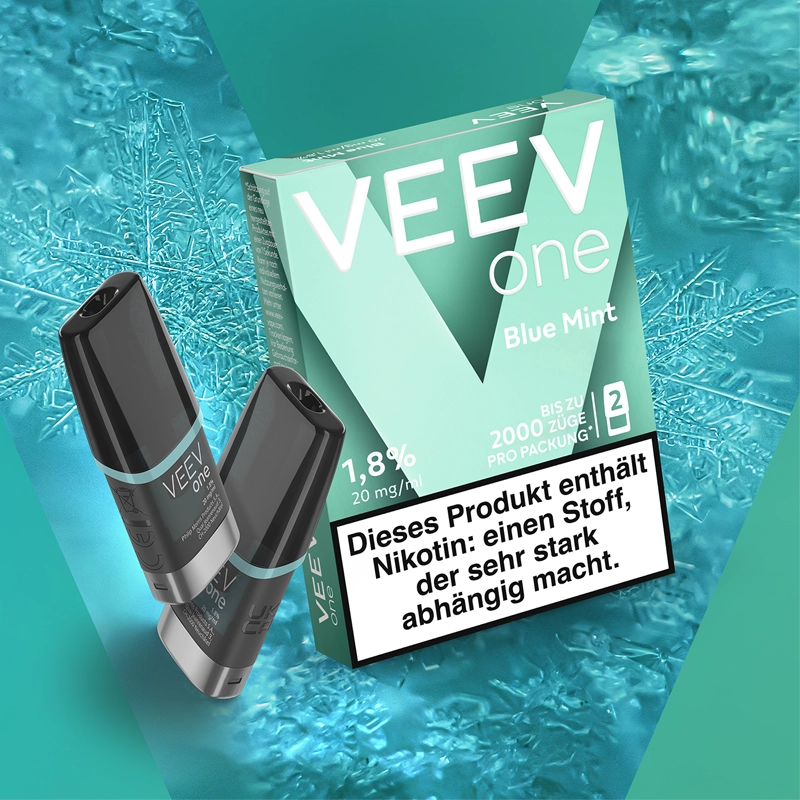 veev one pods multipck blue mint auf türkisem hintergrund mit zwei pods