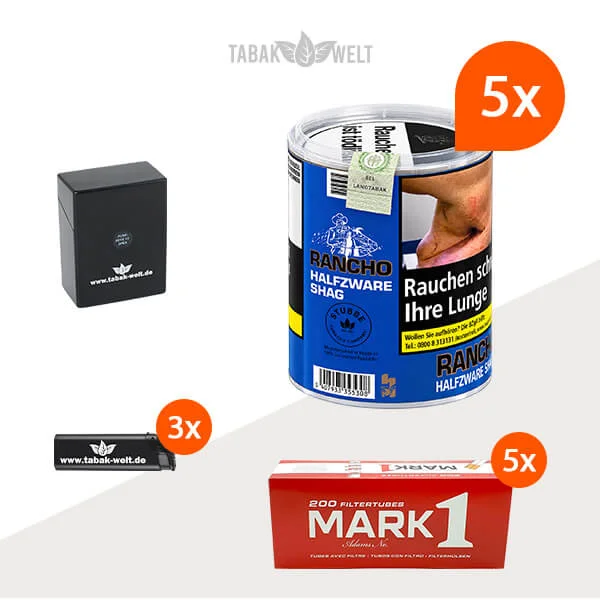 Rancho Halfzware 5er-Pack mit fünf Dosen, 1.000 King Size Hülsen und Etui