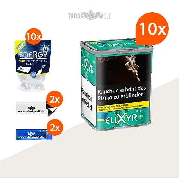 Elixyr Feinschnitttabak Menthol Plus 10x Dose mit Energy Filter Tips